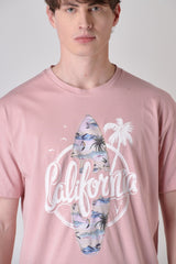 T-SHIRT ROSA CIPRIA CALIFORNIA CON INSERTO IN TESSUTO RICAMATO